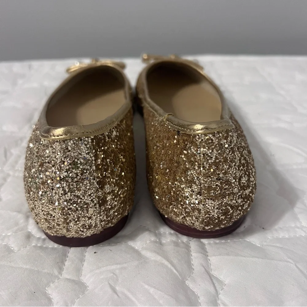 Kate Spade Ellio Ballet Flats Gold Beaded Bow Slip On Shoes 8.5